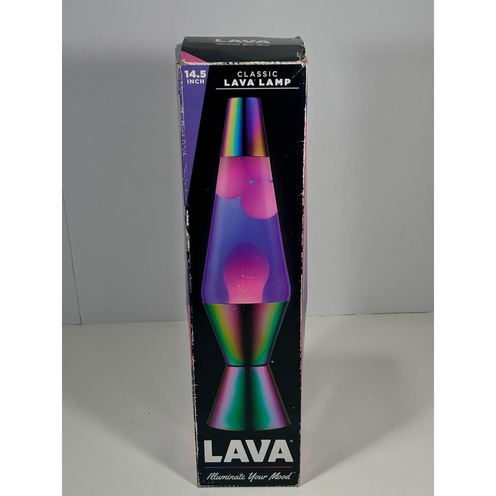 Schylling Lava Lamp 14.5 Inch Iridescent Oil Slick White Wax Purple Liquid 2404